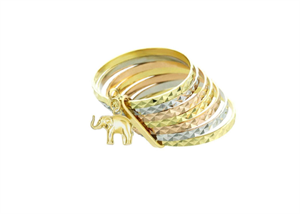 Elephant Charm Stack Ring with Three Tone Plated